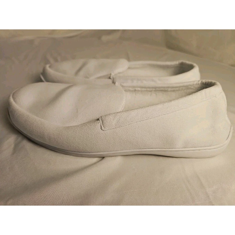 Dearfoams White Slip-On Slippers Men's Size 12 Memory Foam Indoor House Shoes
